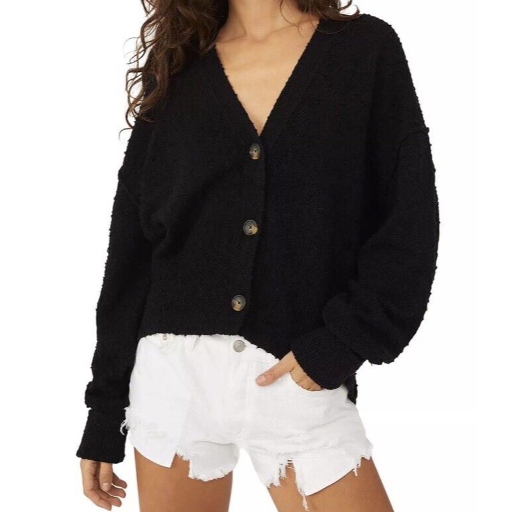 Topshop Black Horn Button Bubble Sleeve Cardigan